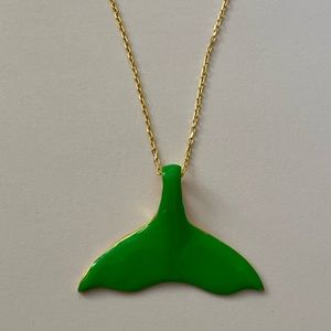 🧜‍♀️Mermaid tail 925 silver necklace hand made green enamel 18k gold plated